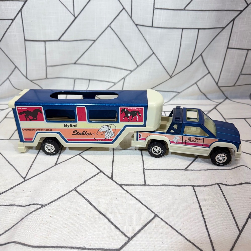 Nylint Stables Truck and Trailer 16 Inch Blue Vintage 1989 Pressed Steel Toy